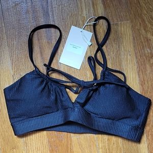 Midori Black Ribbed Lena Top NWT